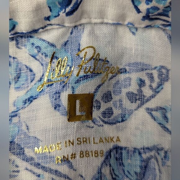 Lilly Pulitzer Resort Shell Coastal Cowgirl Beachy Chic Tropical Linen Top L - Picture 2 of 10